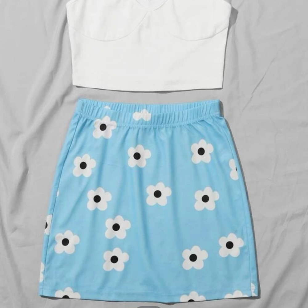 SHEIN Sky Blue Floral Print Skirt (SKIRT ONLY)